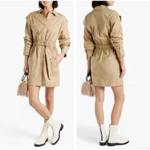 Derek Lam 10 Crosby Hadley Ruched Sleeve Belted Shirt Mini Dress Size 6 NWT